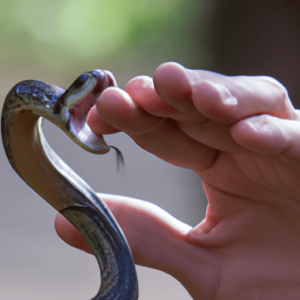 serpente che morde mano di una persona