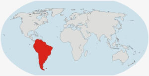 sud america evidenziato in rosso su piantina mondiale